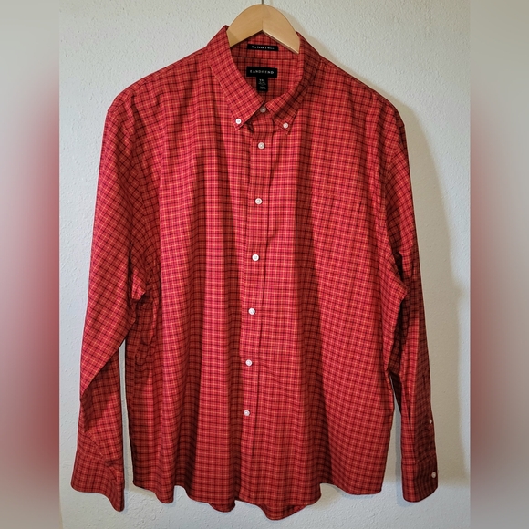 Lands' End Other - Lands' End Mens No Iron Twill Shirt XXL L/S Button Down Red Plaid 18-18.5 2XL